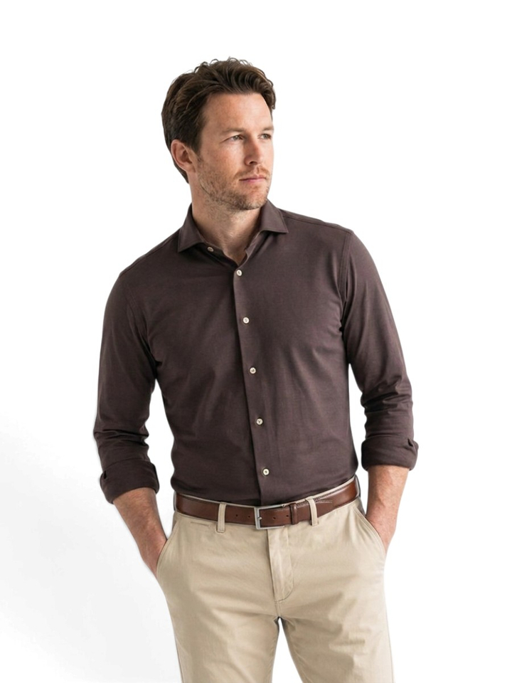 Brown uni katoenen hemd (slim fit) met lange mouwen Fakts