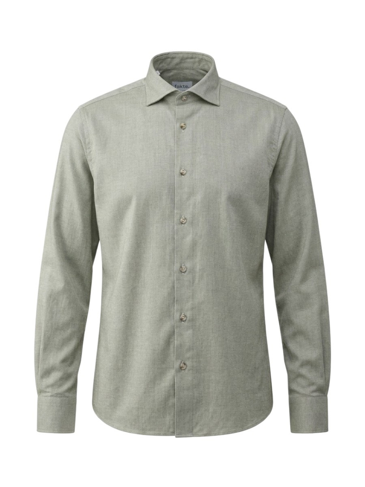 Olive groen hemd met lange mouwen Modern Fit Fakts