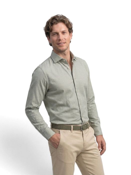 Olive groen hemd met lange mouwen Modern Fit Fakts