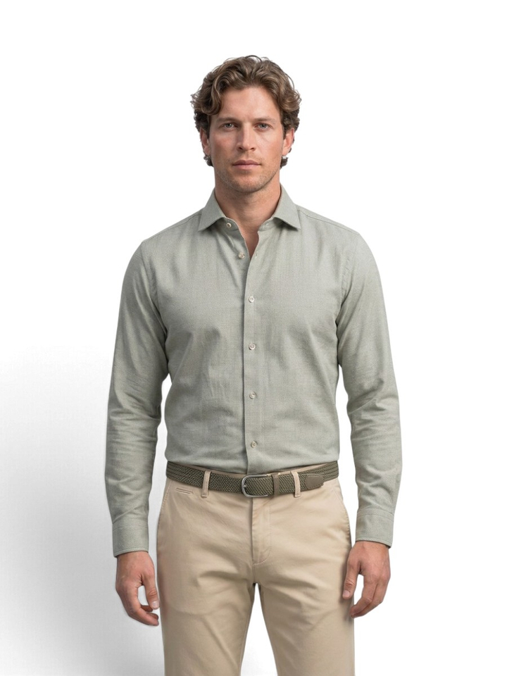 Olive groen hemd met lange mouwen Modern Fit Fakts