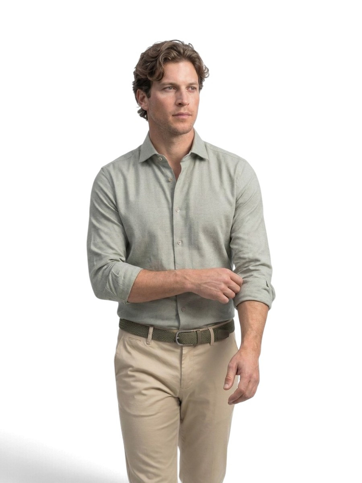 Olive groen hemd met lange mouwen Modern Fit Fakts