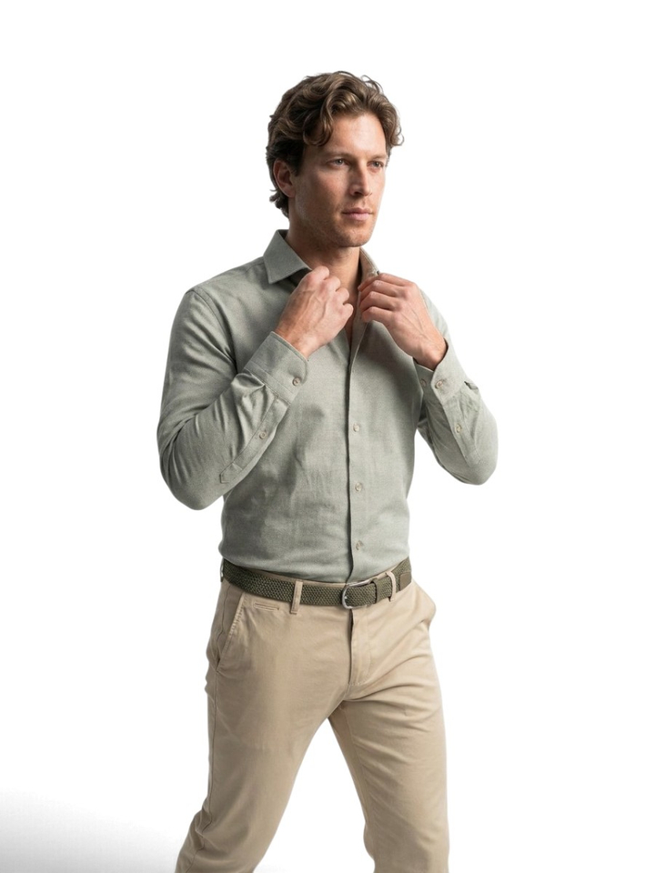 Olive groen hemd met lange mouwen Modern Fit Fakts