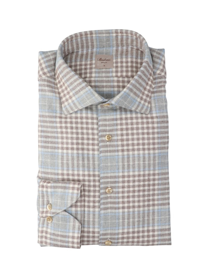 Light grey check katoenen hemd (regular fit) met ruiten en lange mouwen Stenströms