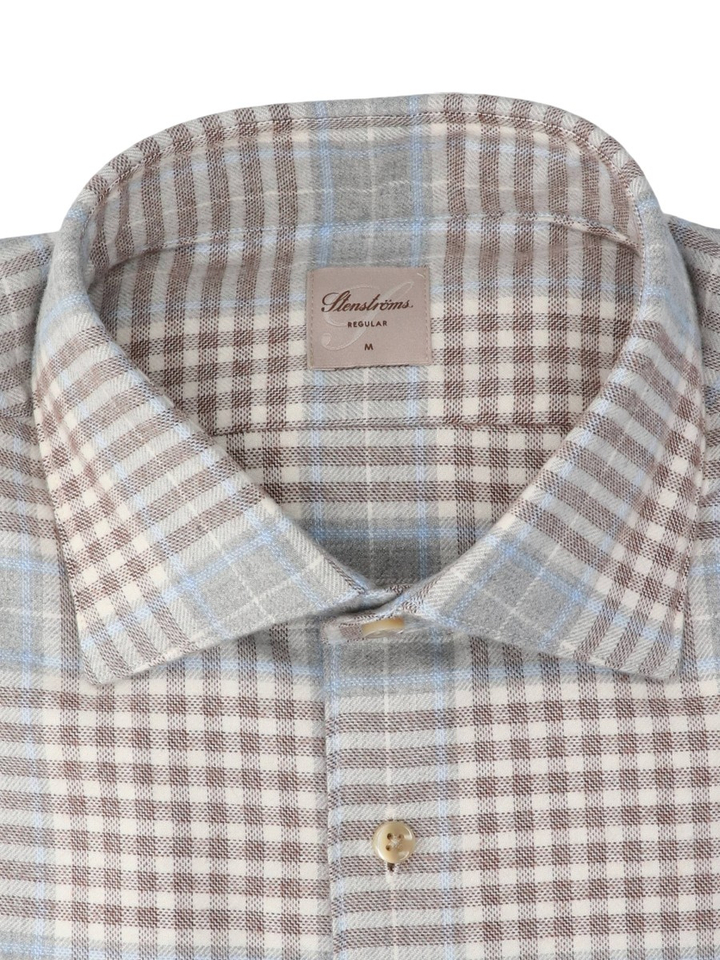 Light grey check katoenen hemd (regular fit) met ruiten en lange mouwen Stenströms