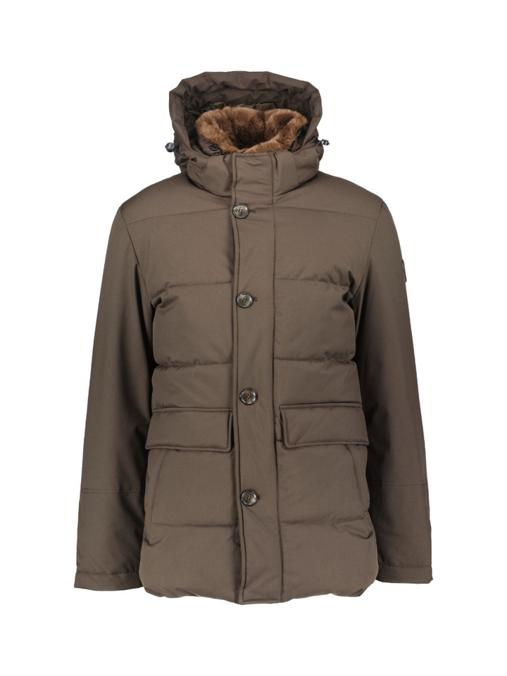 Bruine as met faux fur kraag en kap Bartolo Agiato