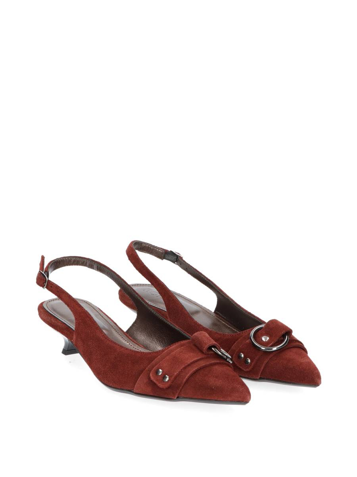 Terracotta kleurige sandalen met hak in velours Bad Habbits Rotue