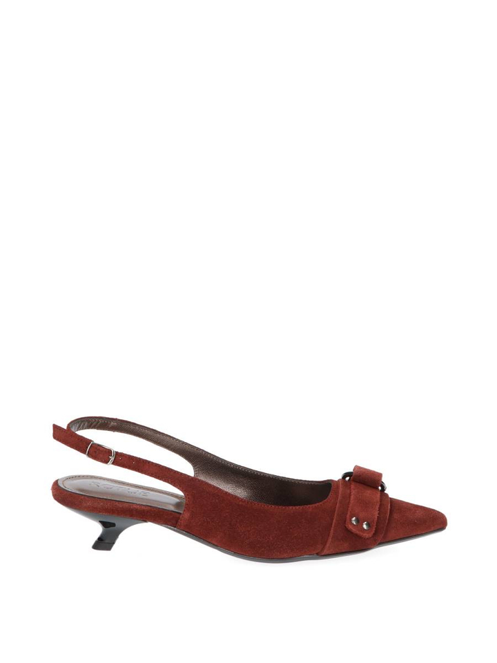 Terracotta kleurige sandalen met hak in velours Bad Habbits Rotue