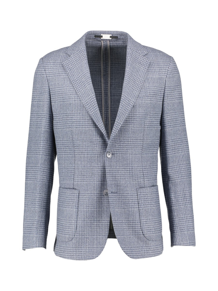 Blauwe blazer met fijne ruit Lecco Gentiluomo