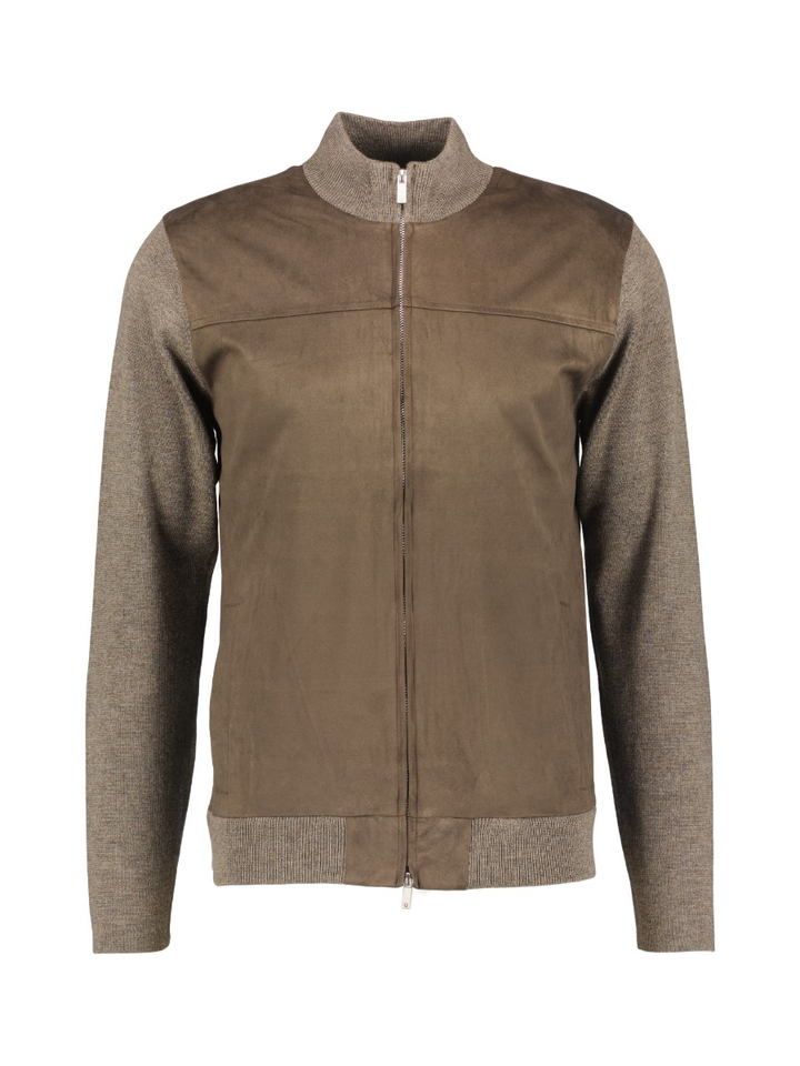 Bruine wollen cardigan vooraan in suèdelook Gentiluomo