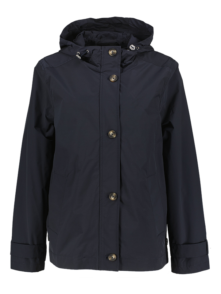 Donkerblauwe jas met kap Celia Stand
