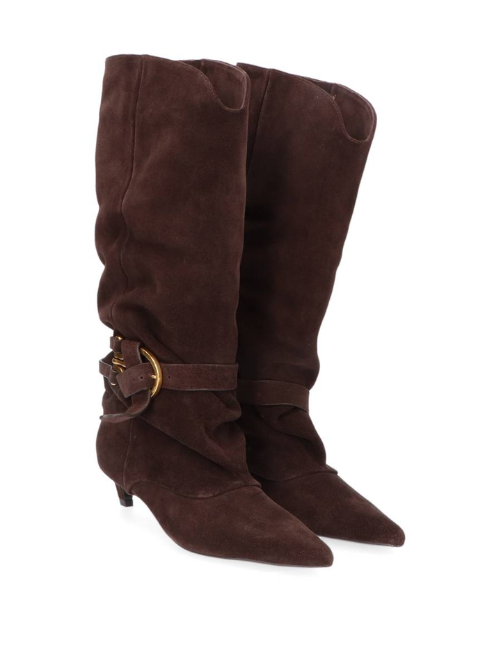 Chocolade suede laarzen met hak Lola Cruz