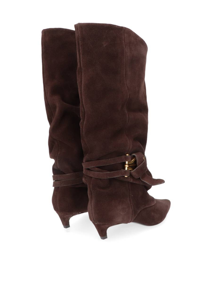 Chocolade suede laarzen met hak Lola Cruz