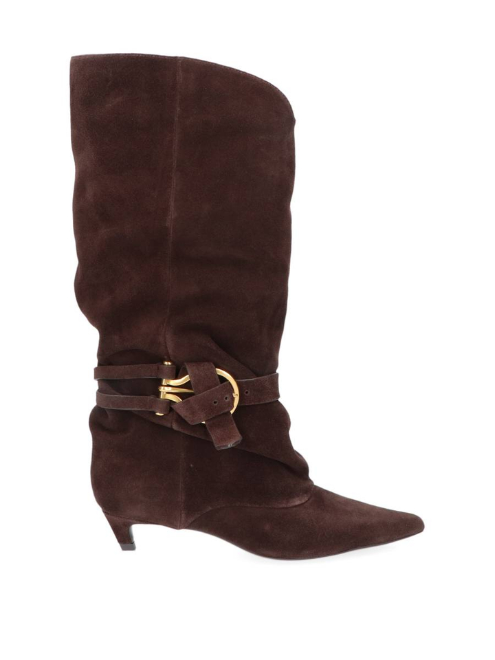 Chocolade suede laarzen met hak Lola Cruz
