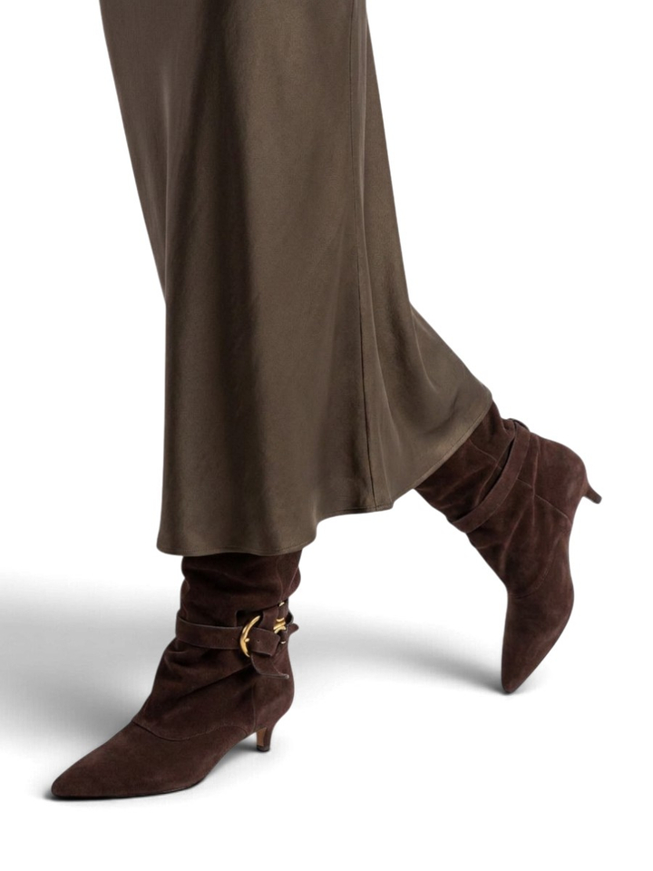 Chocolade suede laarzen met hak Lola Cruz 