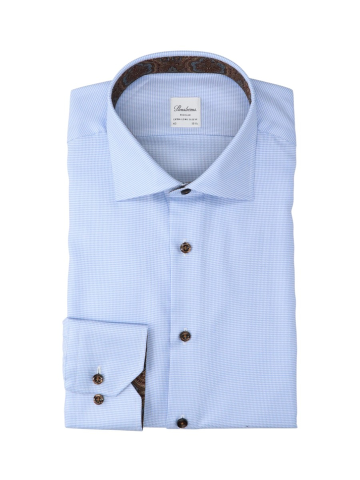 Light blue katoenen hemd (regular fit) met extra lange mouwen Stenströms 