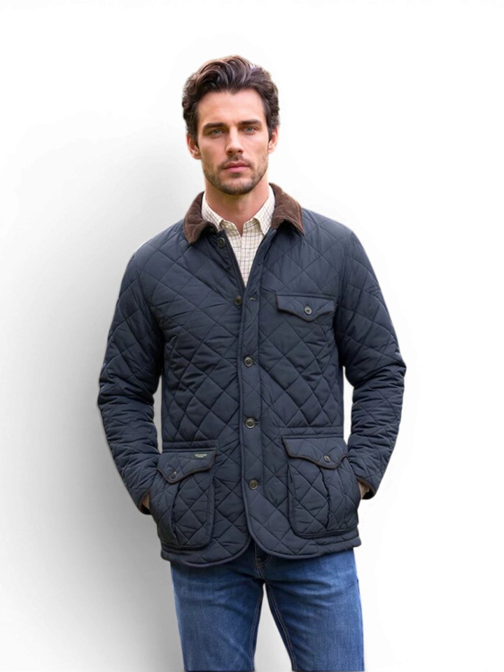 Blauwe padded jas met ribfluwelen kraag Boston Wellington