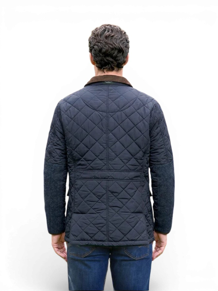 Blauwe padded jas met ribfluwelen kraag Boston Wellington
