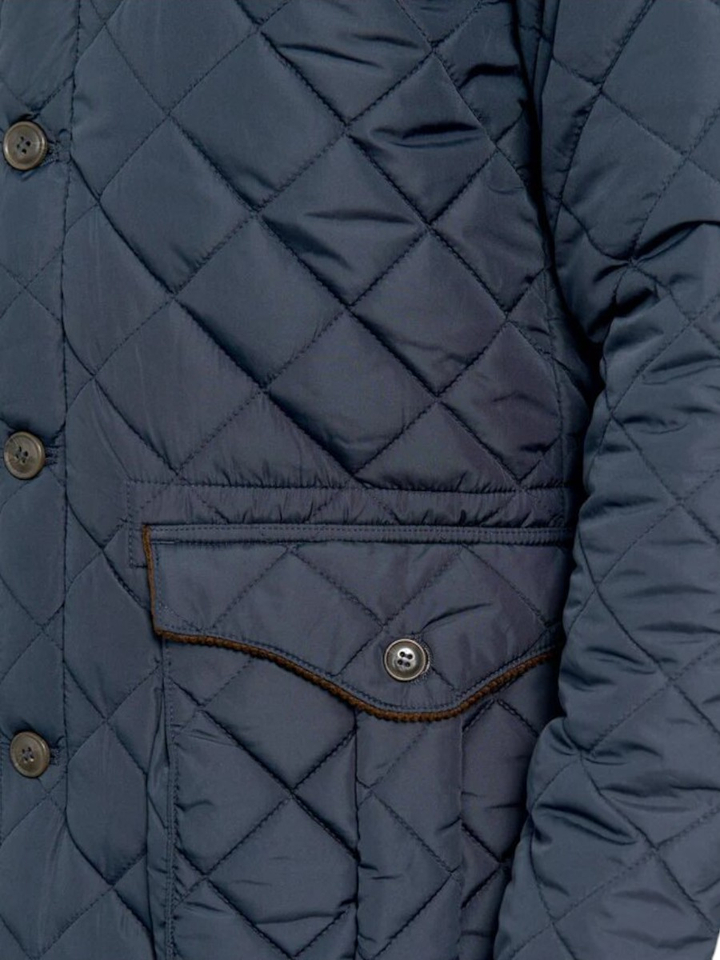 Blauwe padded jas met ribfluwelen kraag Boston Wellington