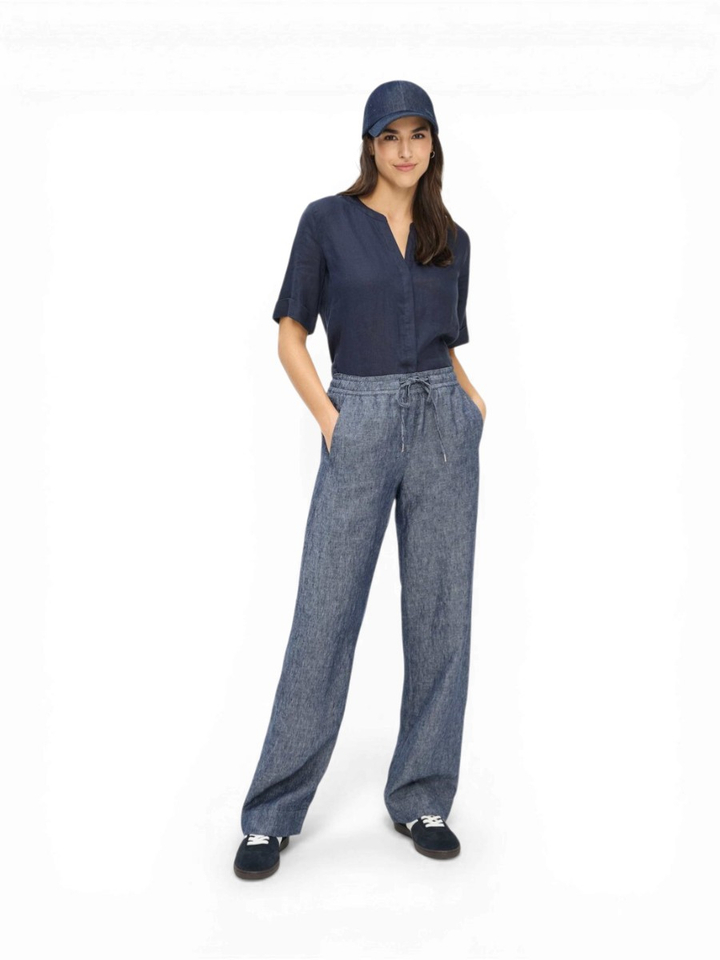 Blauwe losse linnen broek Brax