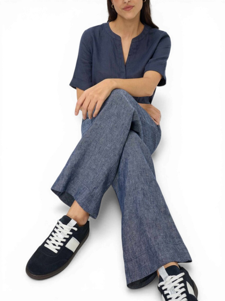 Blauwe losse linnen broek Brax