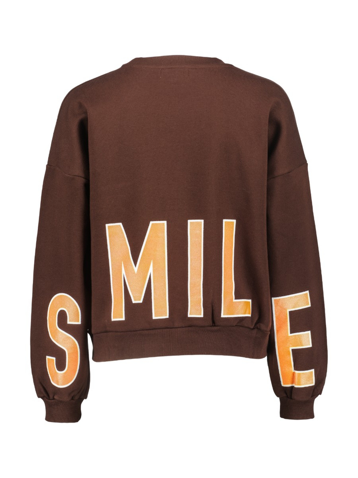 Bruine sweater met oranje bedrukking Zoe Blue Bay 