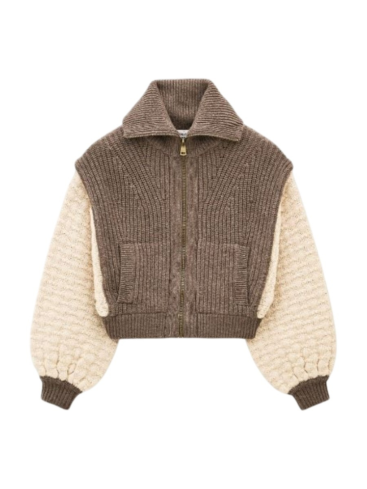Bruine gilet met witte pofmouwen Essen Ba&sh