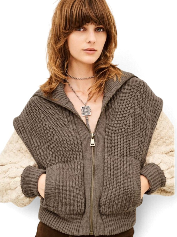 Bruine gilet met witte pofmouwen Essen Ba&sh