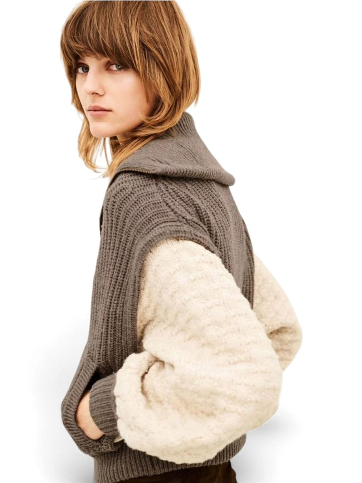 Bruine gilet met witte pofmouwen Essen Ba&sh