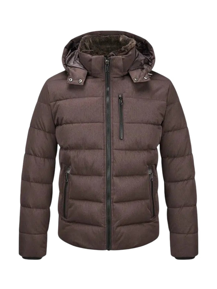 Donkerbruine puffer jas met afneembare faux fur kraag Milestone