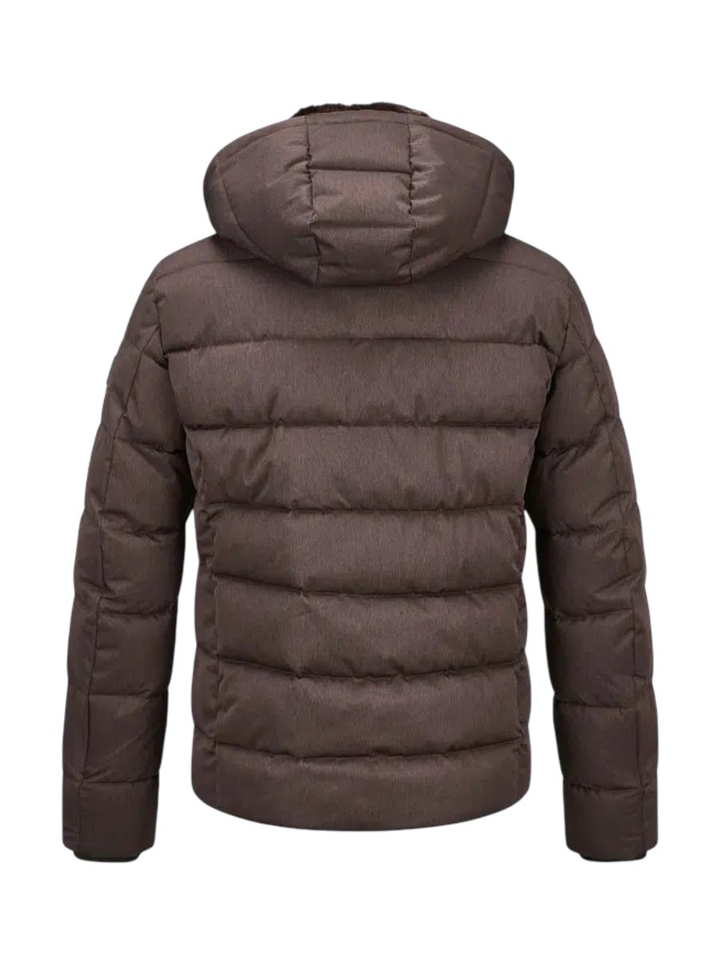 Donkerbruine puffer jas met afneembare faux fur kraag Milestone