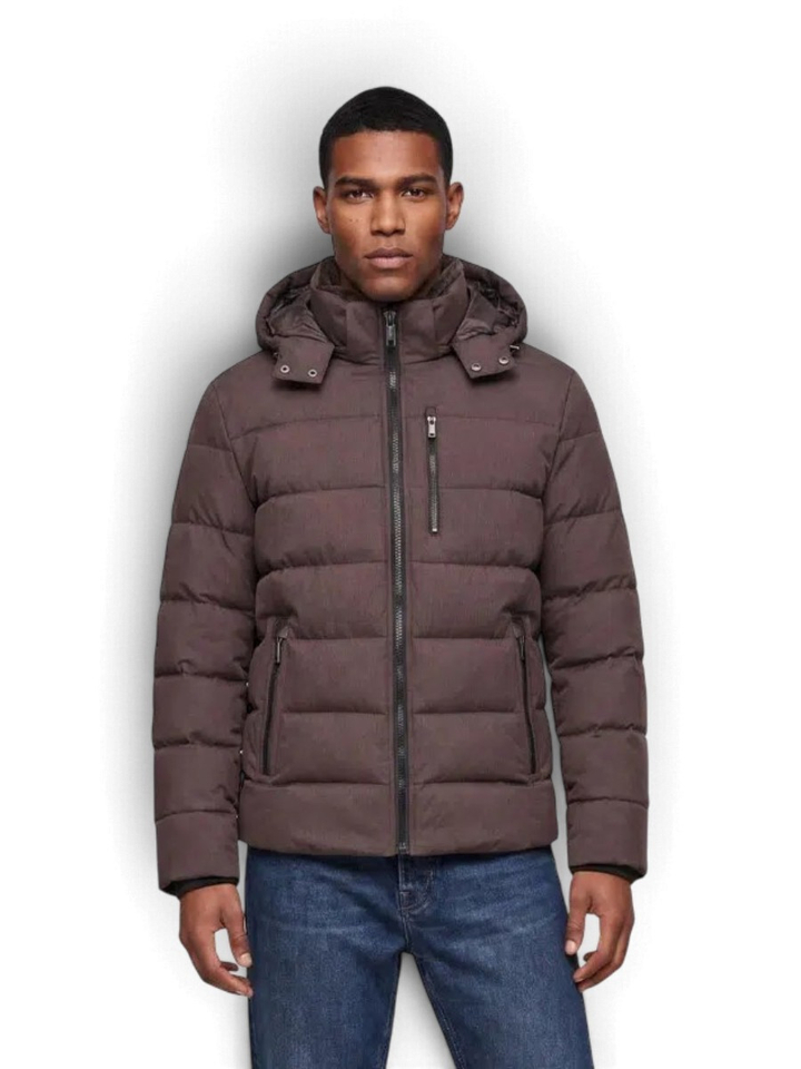 Donkerbruine puffer jas met afneembare faux fur kraag Milestone