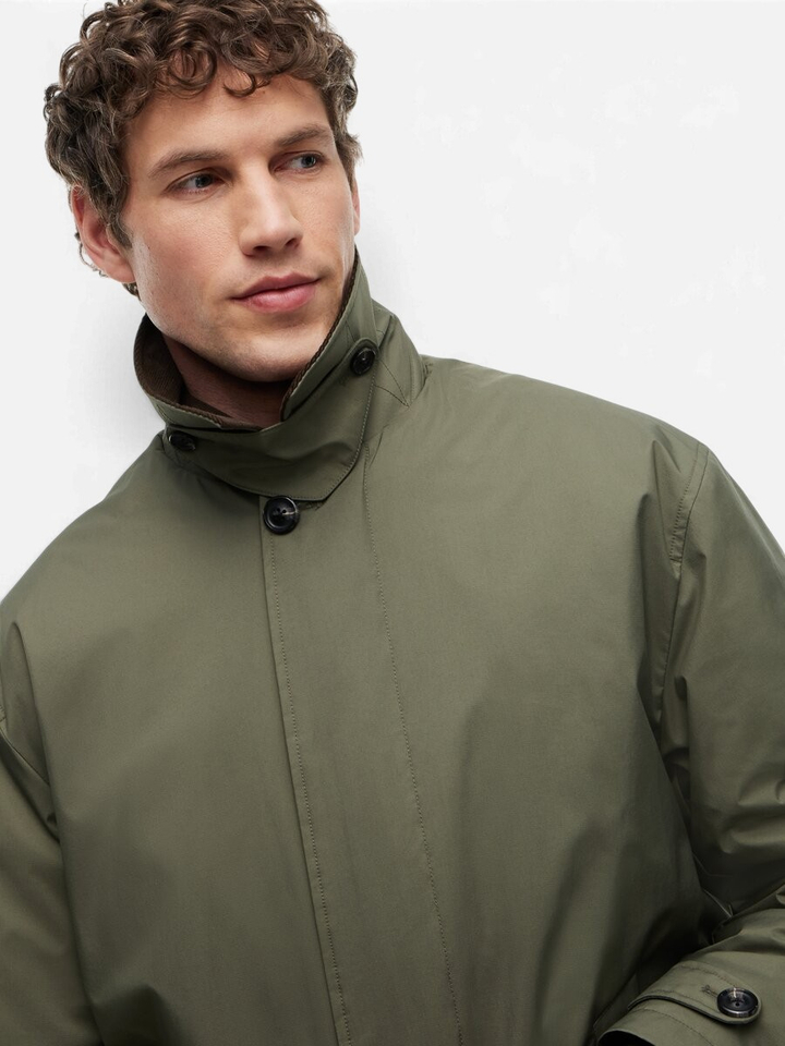 Kaki halflange jas met bruine ribfluwelen kraag Tommy Hilfiger 
