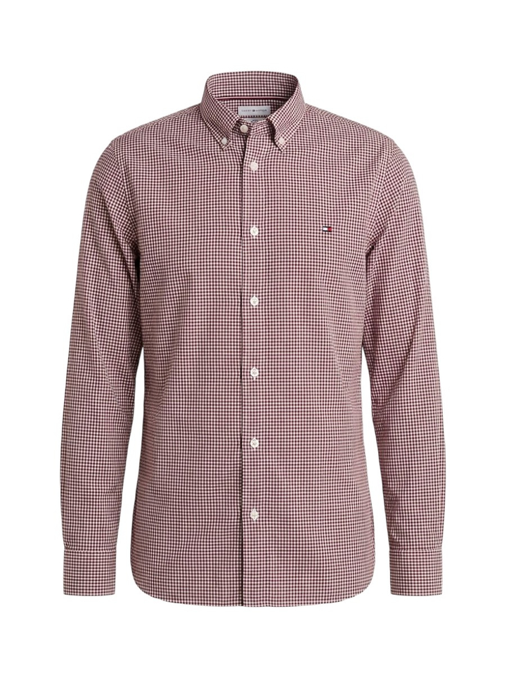 Bordeaux/wit katoen geruit hemd (regular fit) met lange mouwen Tommy Hilfiger