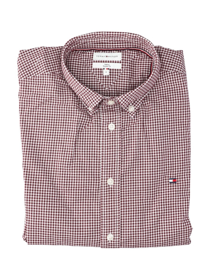 Bordeaux/wit katoen geruit hemd (regular fit) met lange mouwen Tommy Hilfiger