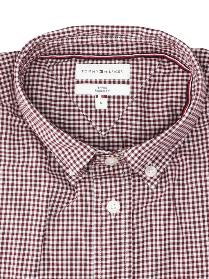 Bordeaux/wit katoen geruit hemd (regular fit) met lange mouwen Tommy Hilfiger