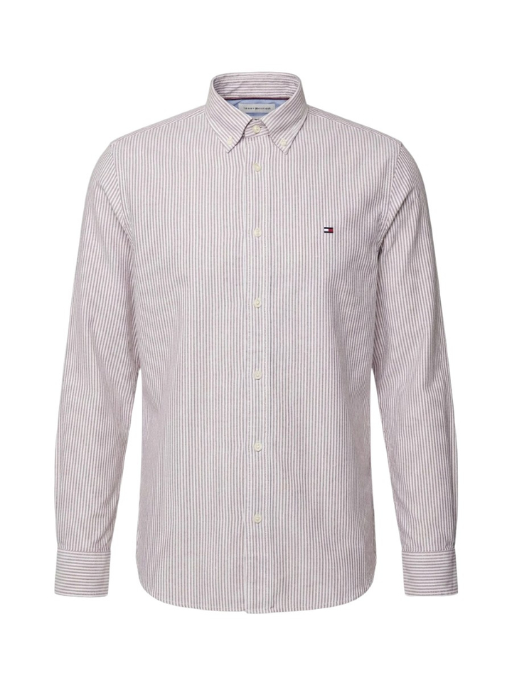 Bordeaux/wit gestreept katoenen hemd (regular fit) met lange mouwen Tommy Hilfiger 