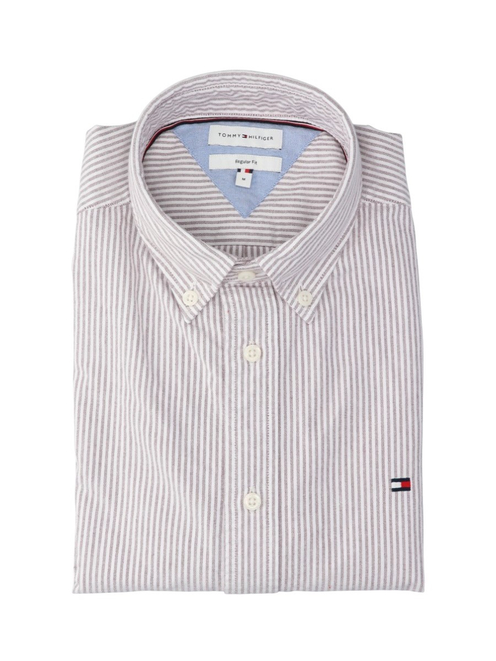 Bordeaux/wit gestreept katoenen hemd (regular fit) met lange mouwen Tommy Hilfiger 