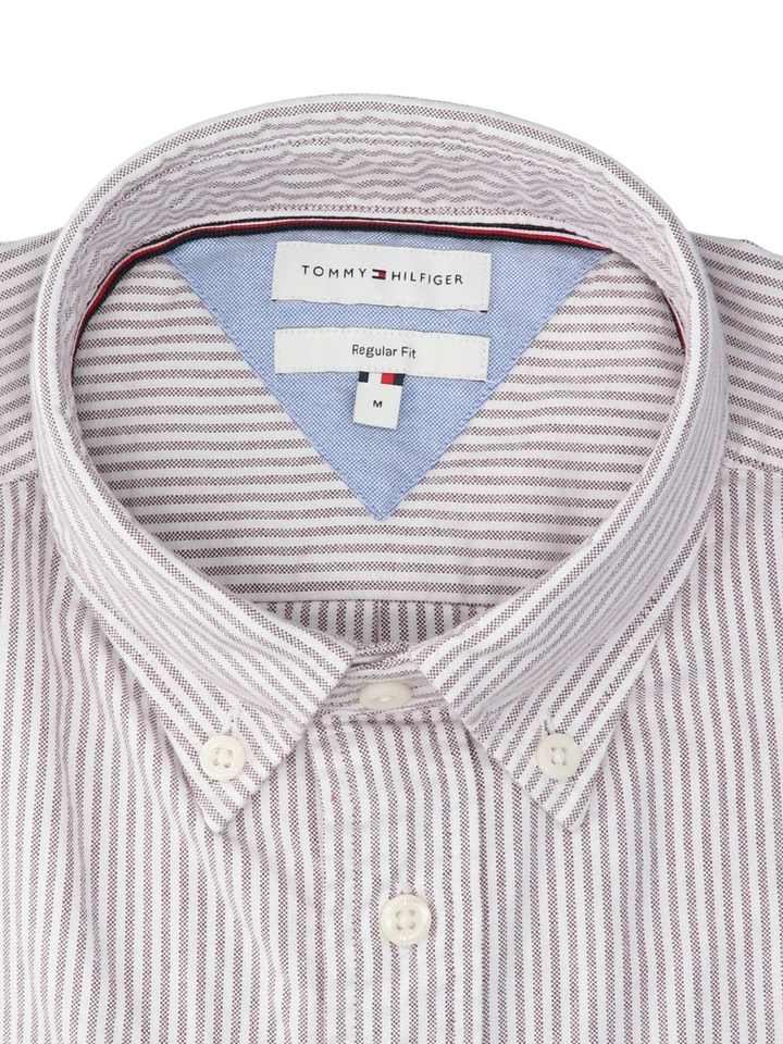 Bordeaux/wit gestreept katoenen hemd (regular fit) met lange mouwen Tommy Hilfiger 