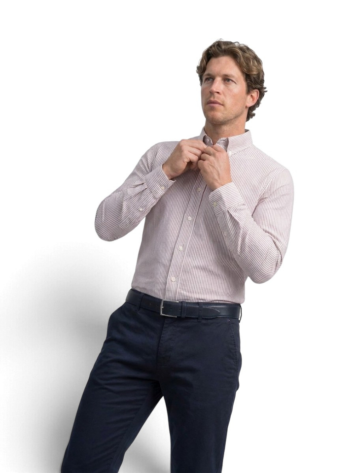 Bordeaux/wit gestreept katoenen hemd (regular fit) met lange mouwen Tommy Hilfiger 