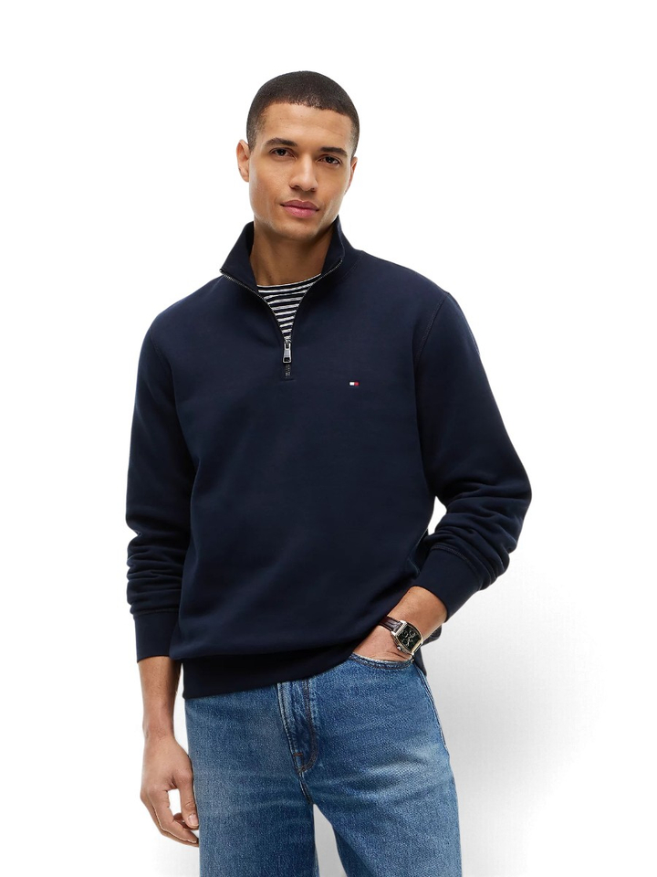 Donkerblauwe sweater met korte rits Tommy Hilfiger 