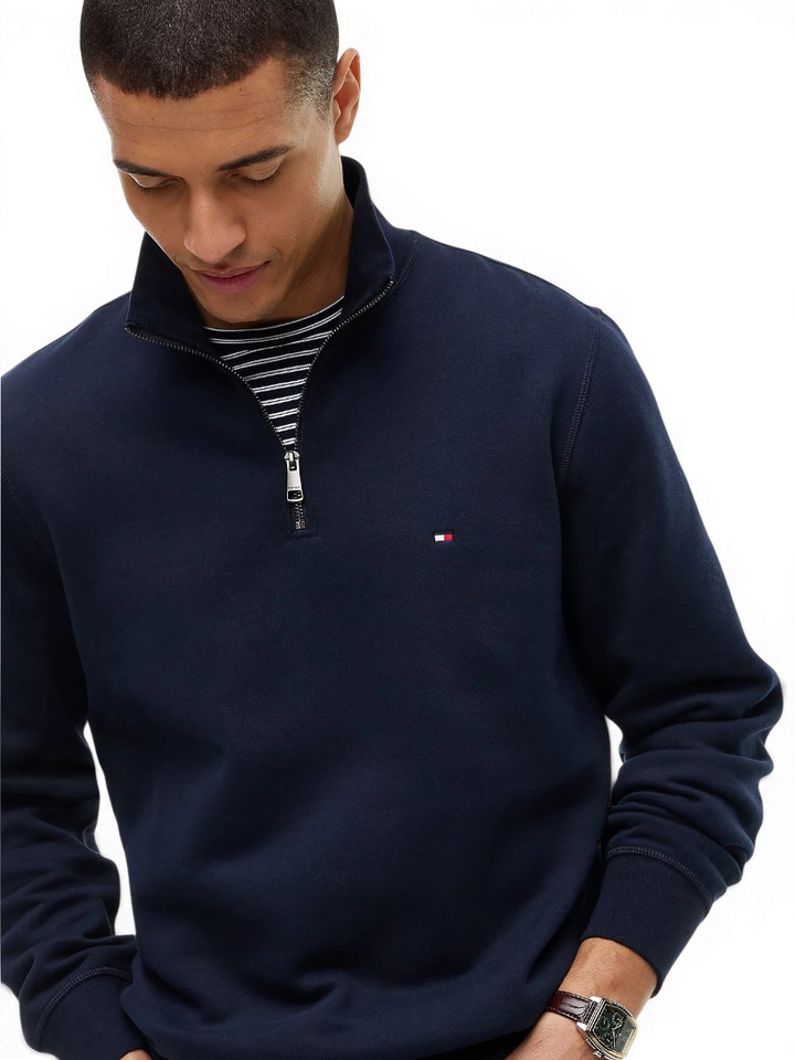 Donkerblauwe sweater met korte rits Tommy Hilfiger 