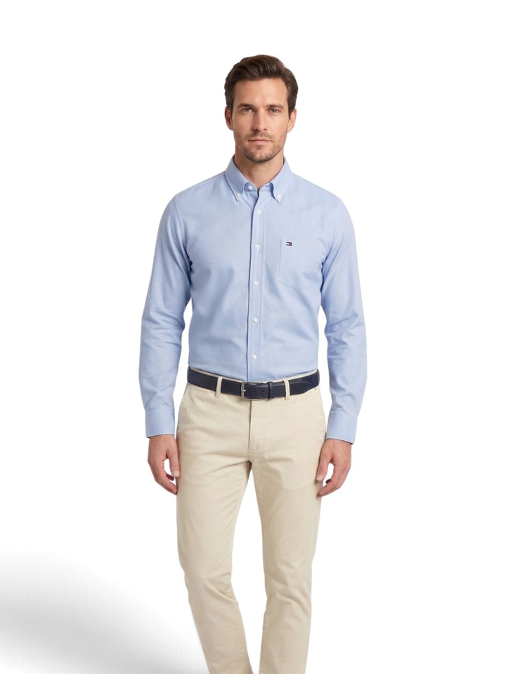 Lichtblauw katoenen hemd (regular fit) met lange mouwen Tommy Hilfiger