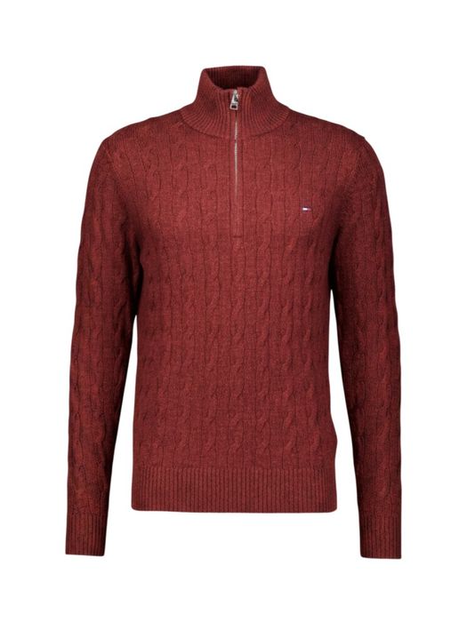 Bordeaux wollen trui met half-zip en kabelmotief Tommy Hilfiger