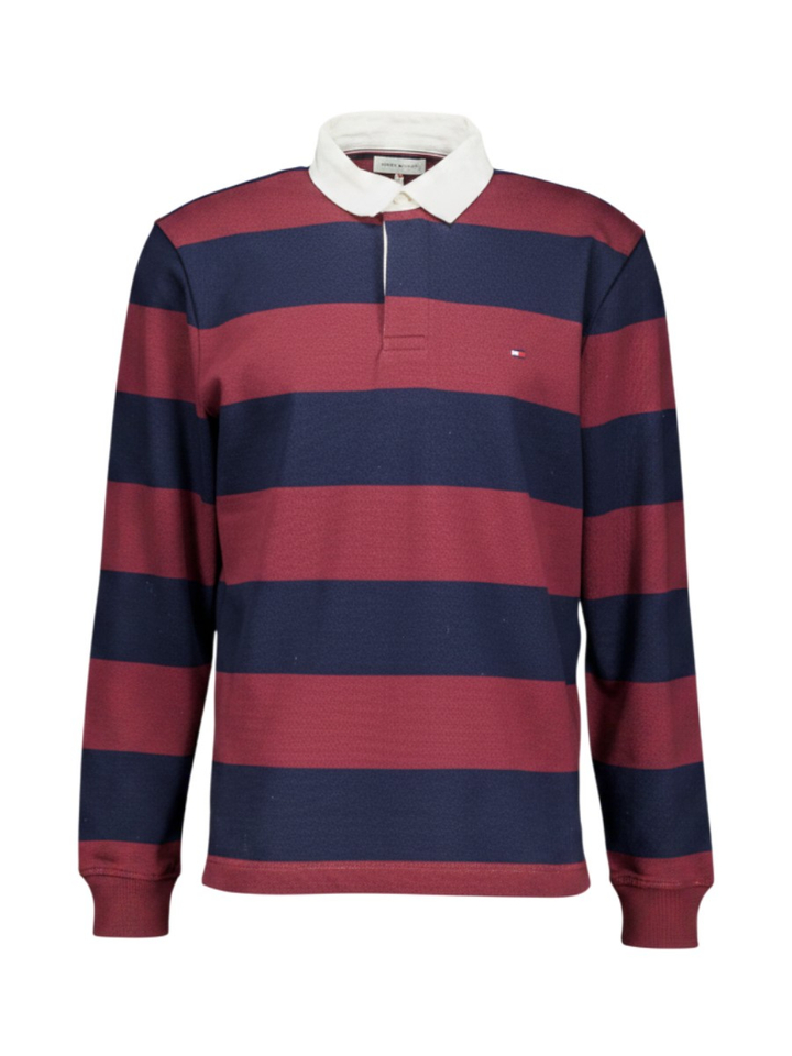 Blauw met bordeaux gestreepte polo met kraag Tommy Hilfiger