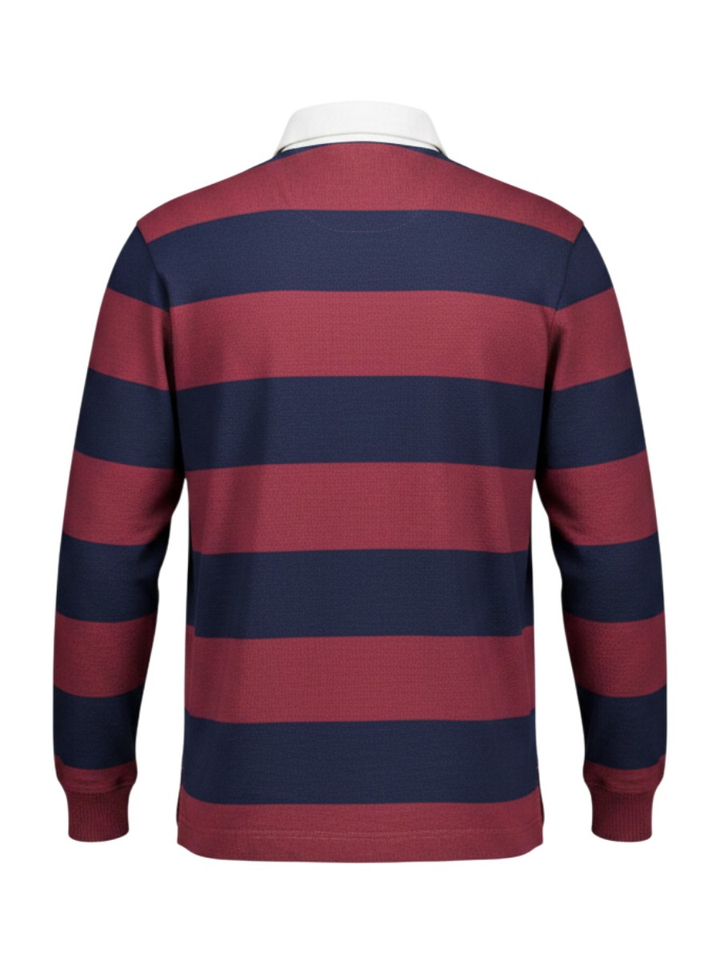 Blauw met bordeaux gestreepte polo met kraag Tommy Hilfiger