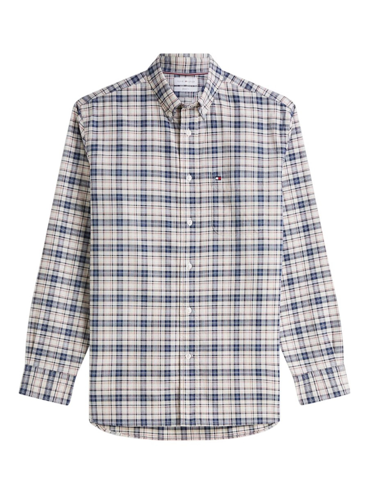 blauw beige katoenen hemd ( regular fit)  in ruitmotief Tommy Hilfiger 