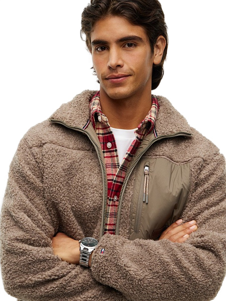 Taupekleurige teddy fleece sweatshirt met rits Tommy
