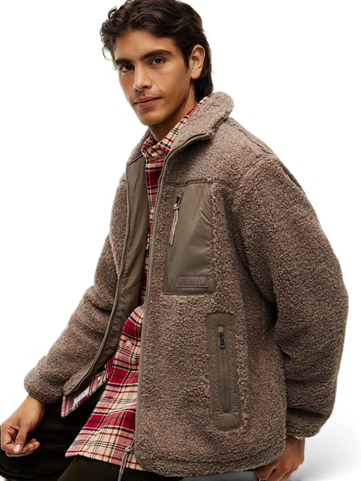 Taupekleurige teddy fleece sweatshirt met rits Tommy