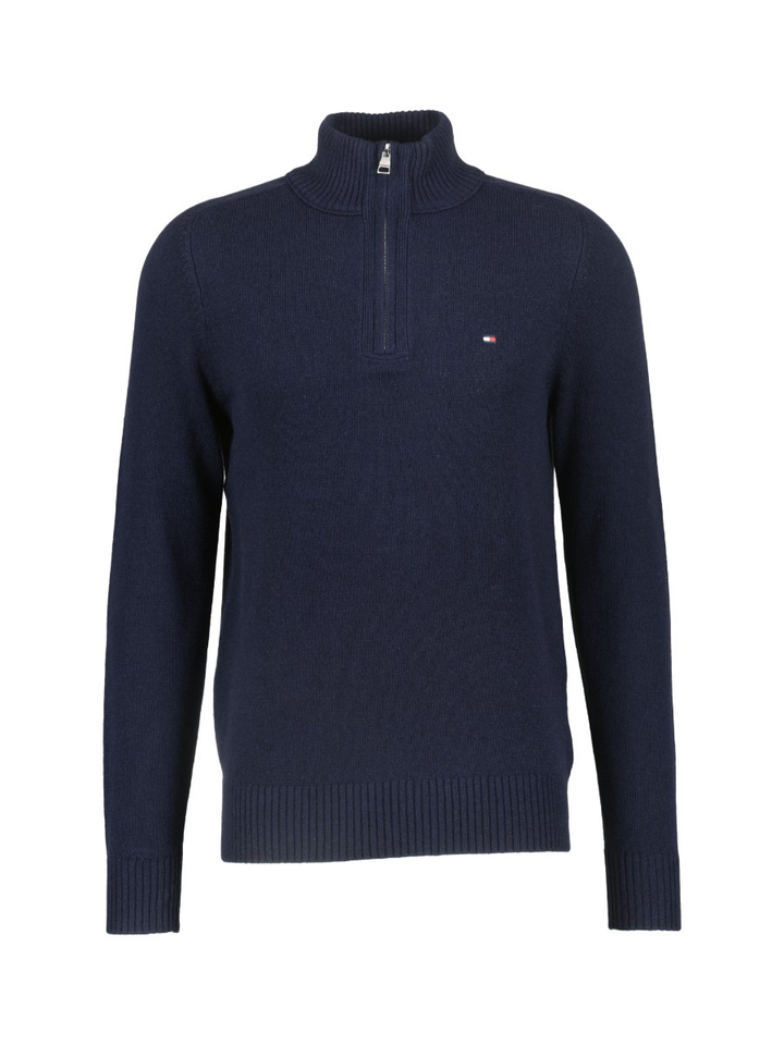 Blauwe wollen trui met korte rits Tommy Hilfiger