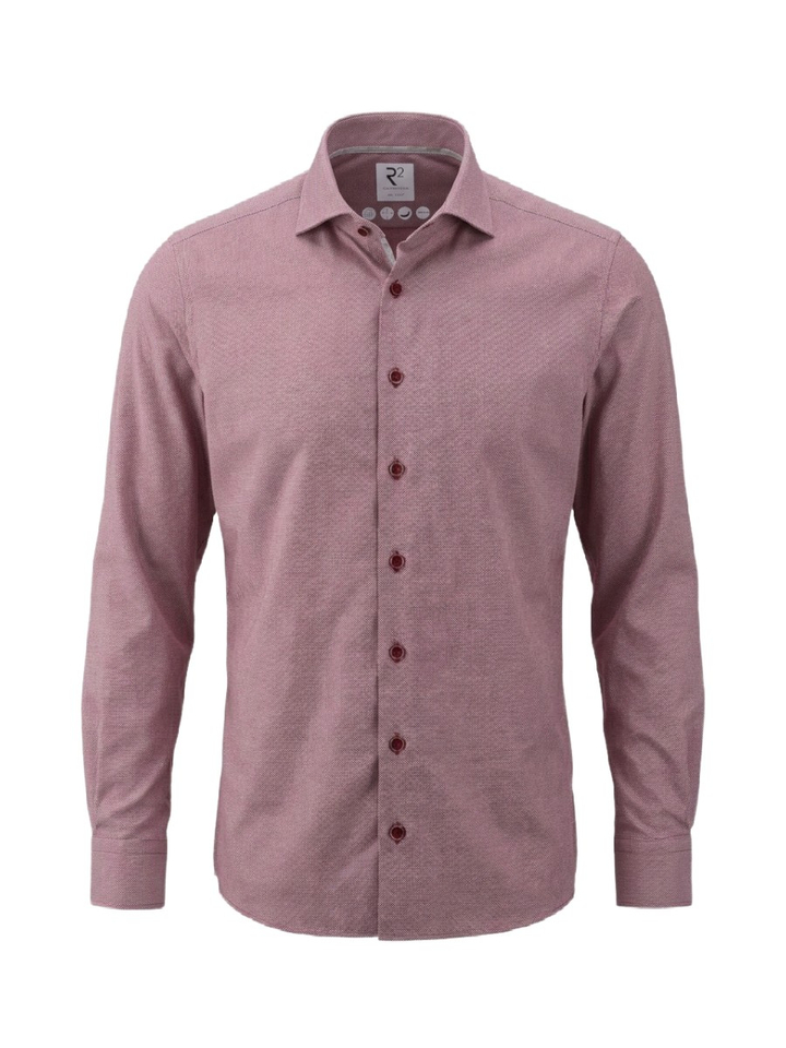 Bordeaux katoenen hemd (slim fit) met details en lange mouwen R2